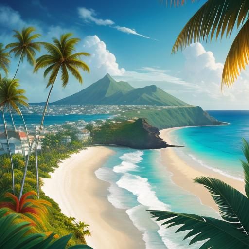 Tropical Island Seascape Inspired by Bierstadt