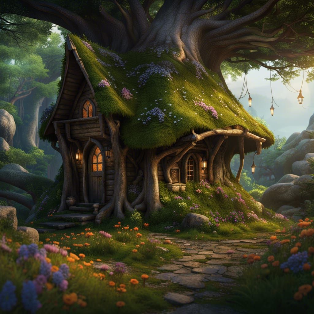 Magical Medieval Cabin Covered in Moss and Flowers