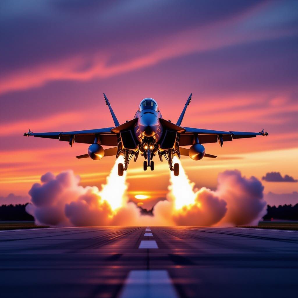 F/A-18 Super Hornet Takes Off at Sunset
