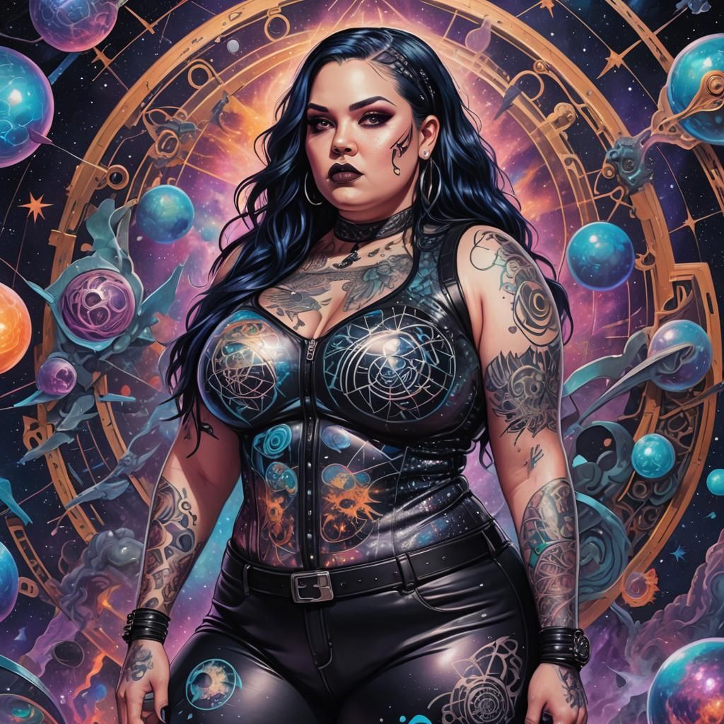 Futuristic Goth Girl in Year 2099, Holographic Illustration