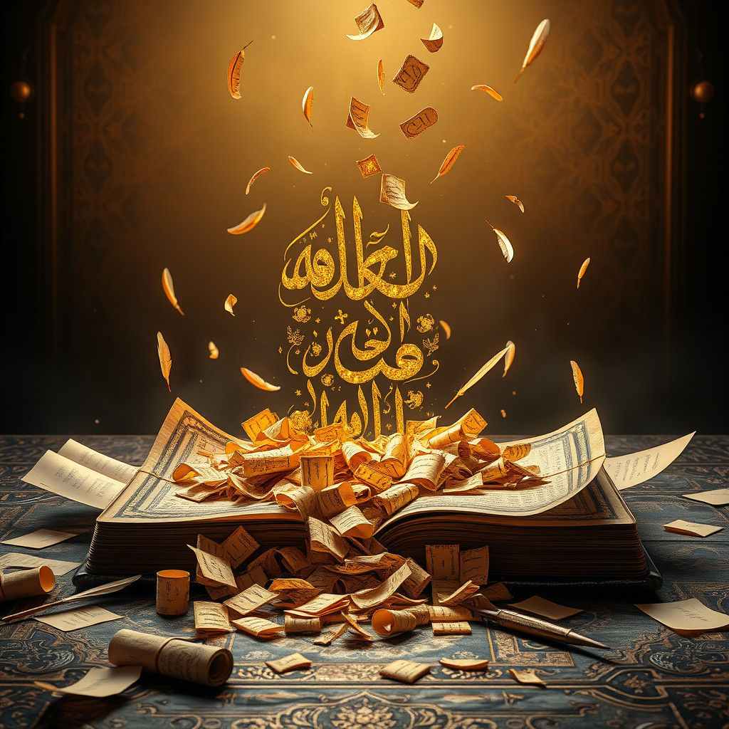Golden Arabic Calligraphy Cascade: Digital Matte Painting