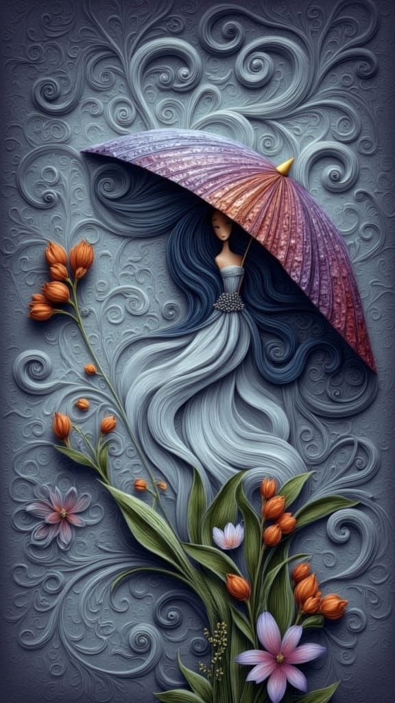 Woman in Meadow, Art Nouveau Style