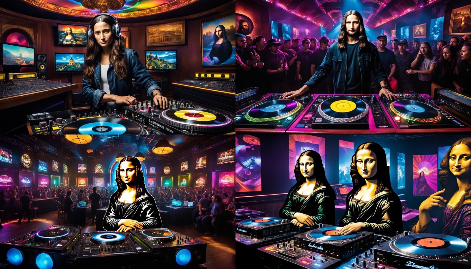 Mona Lisa as a DJ in Nightclub Setting