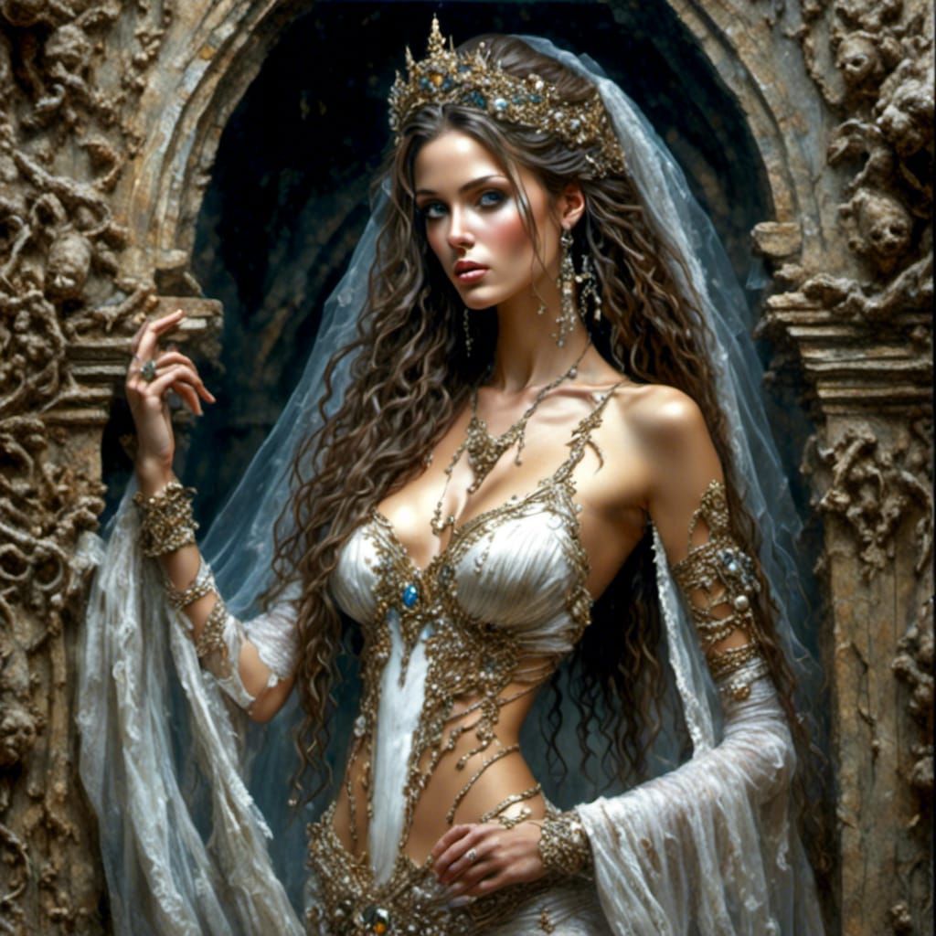 Woman Opens Window: Hyperrealistic Bridal Elegance