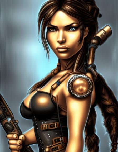 Steampunk Lara Croft Portrait in Vector Art