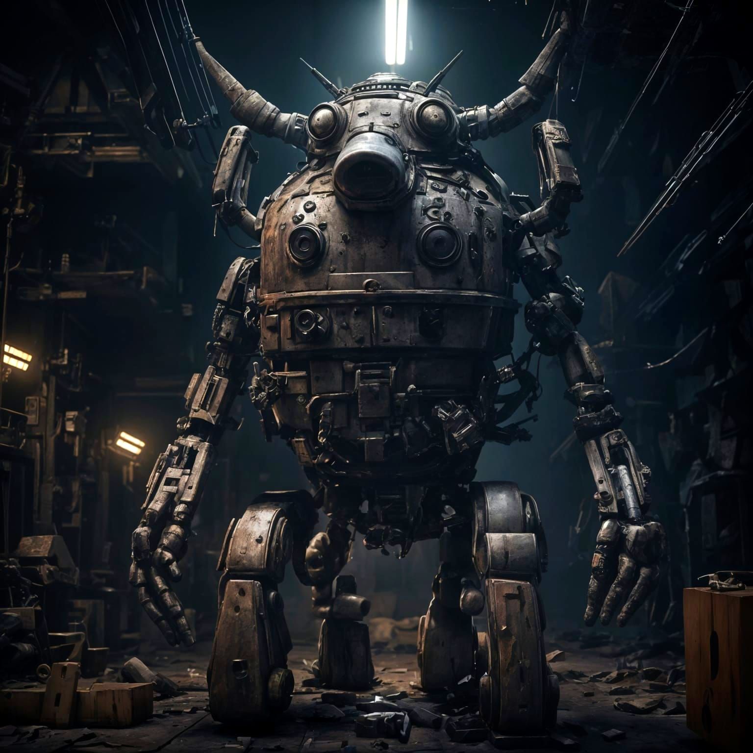 Futuristic Pig-Headed Doll with Intricate Mech Details