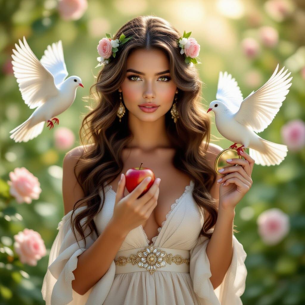 Aphrodite with Doves and Roses, Soft Lighting
