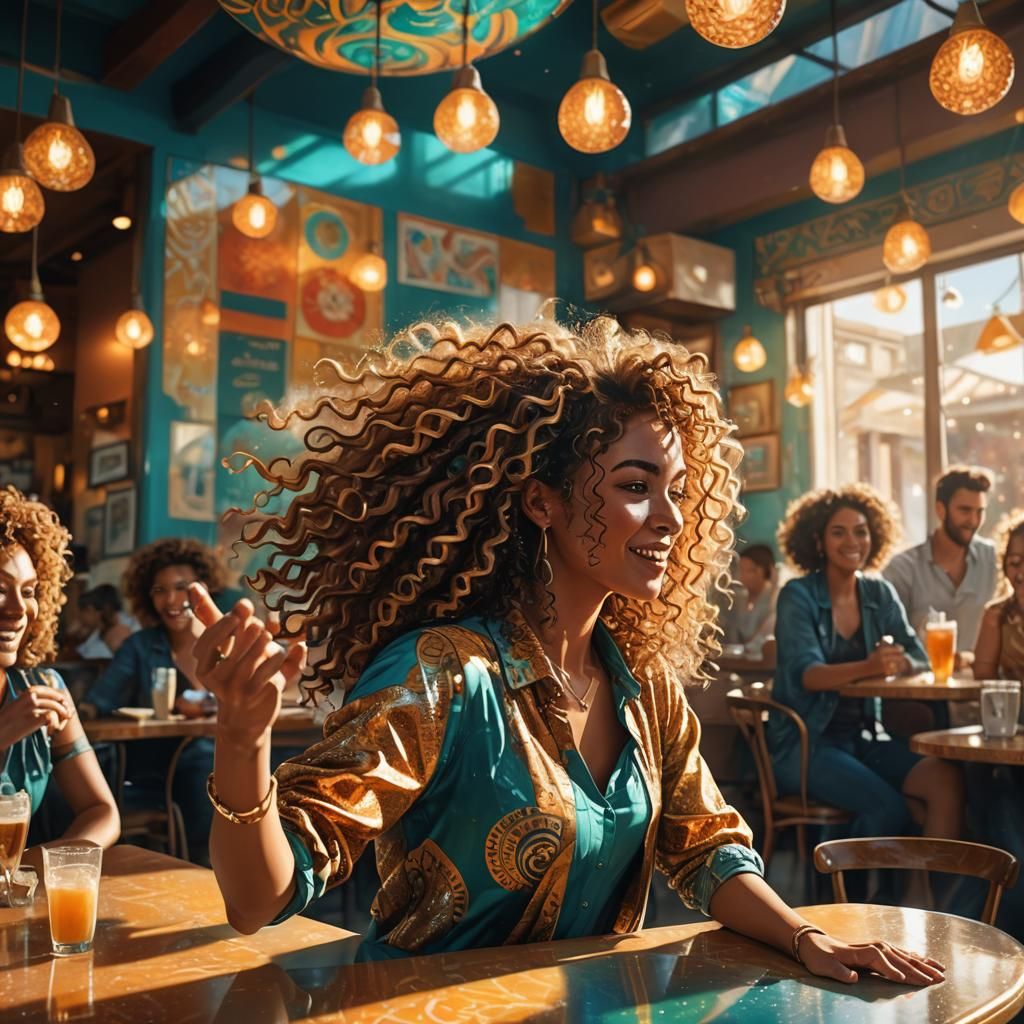 Girl Dancing in Sunlit Cafe: Splash Art