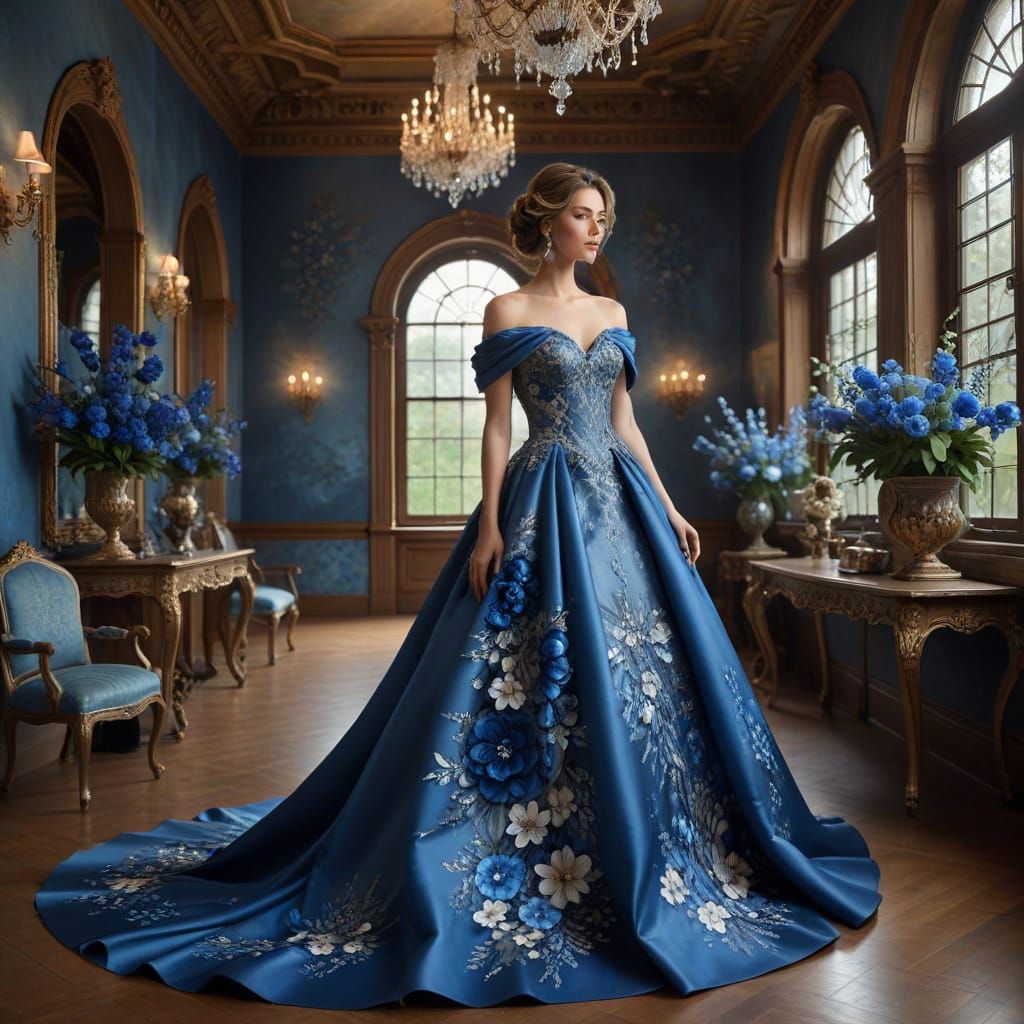 Glamorous Woman in Opulent Blue Gown