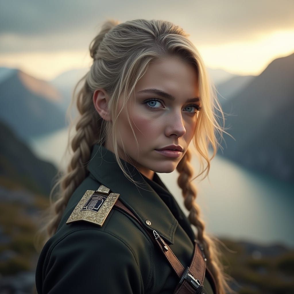 Norwegian Female Soldier Hero in Hyperrealistic Military Uni...