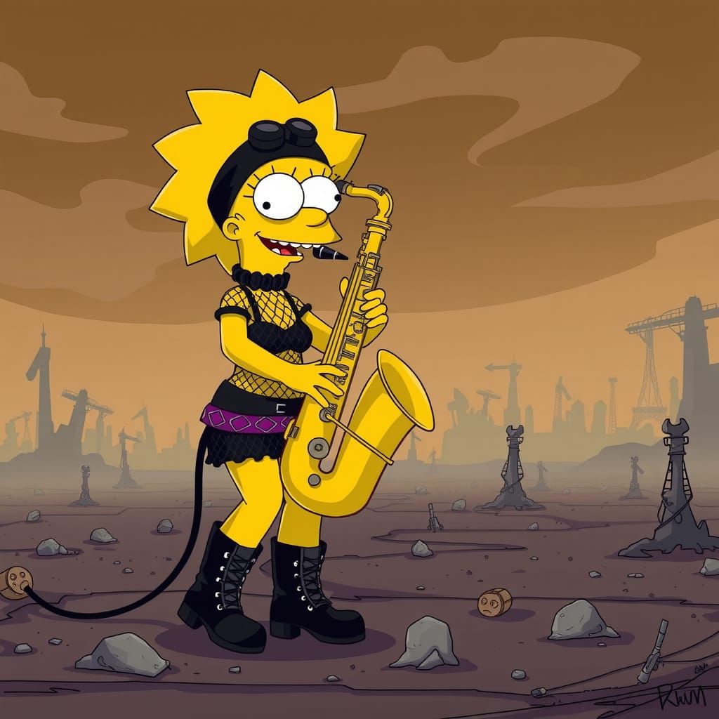 Lisa Simpson in Dystopian Landscape, Emo Goth Style