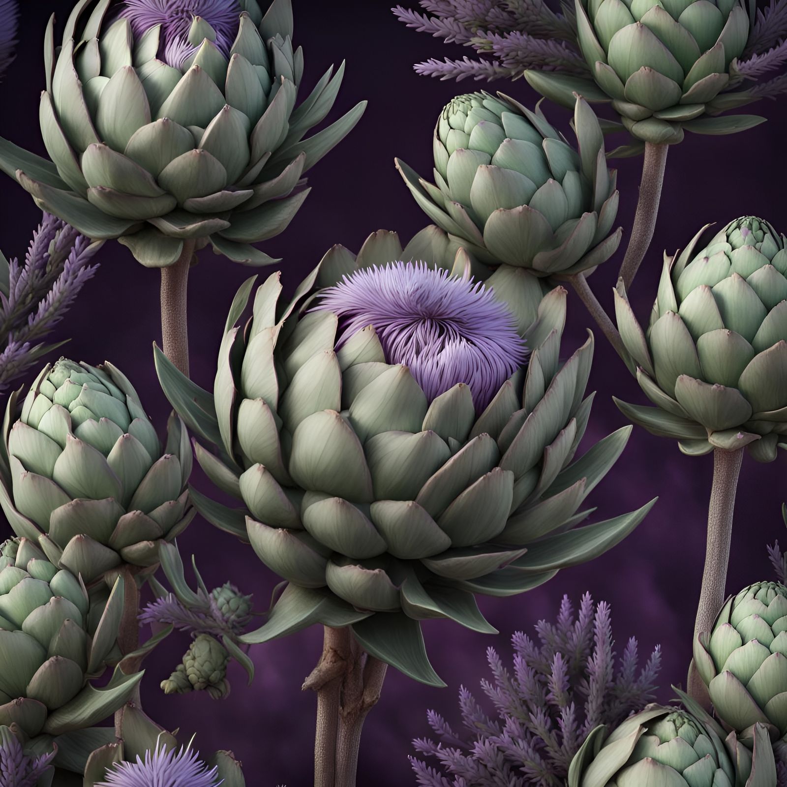 Blooming Artichoke Matte Painting with Fantasy Details