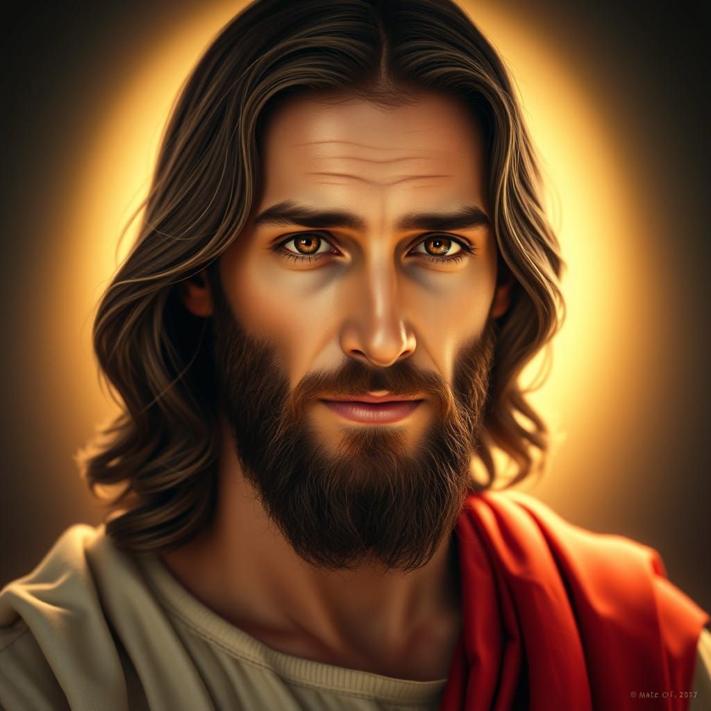 Jesus Christ in a Warm Cyberpunk Aura