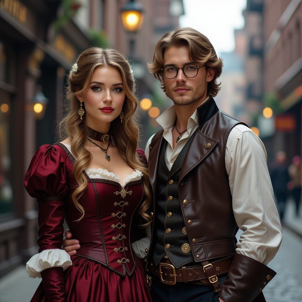 Steampunk Woman and Man in Victorian Setting