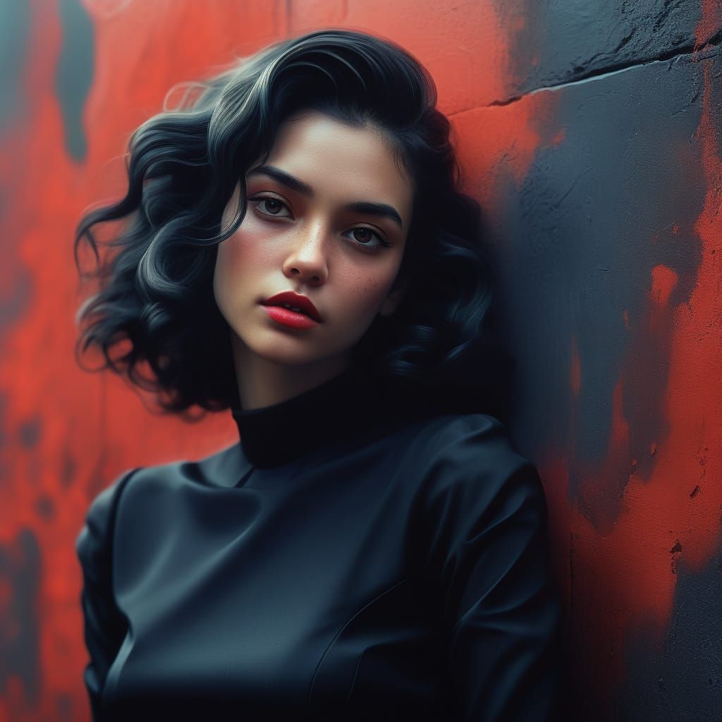 A Dreamlike Portrait of a Woman in a Black Dress, Inspired b...