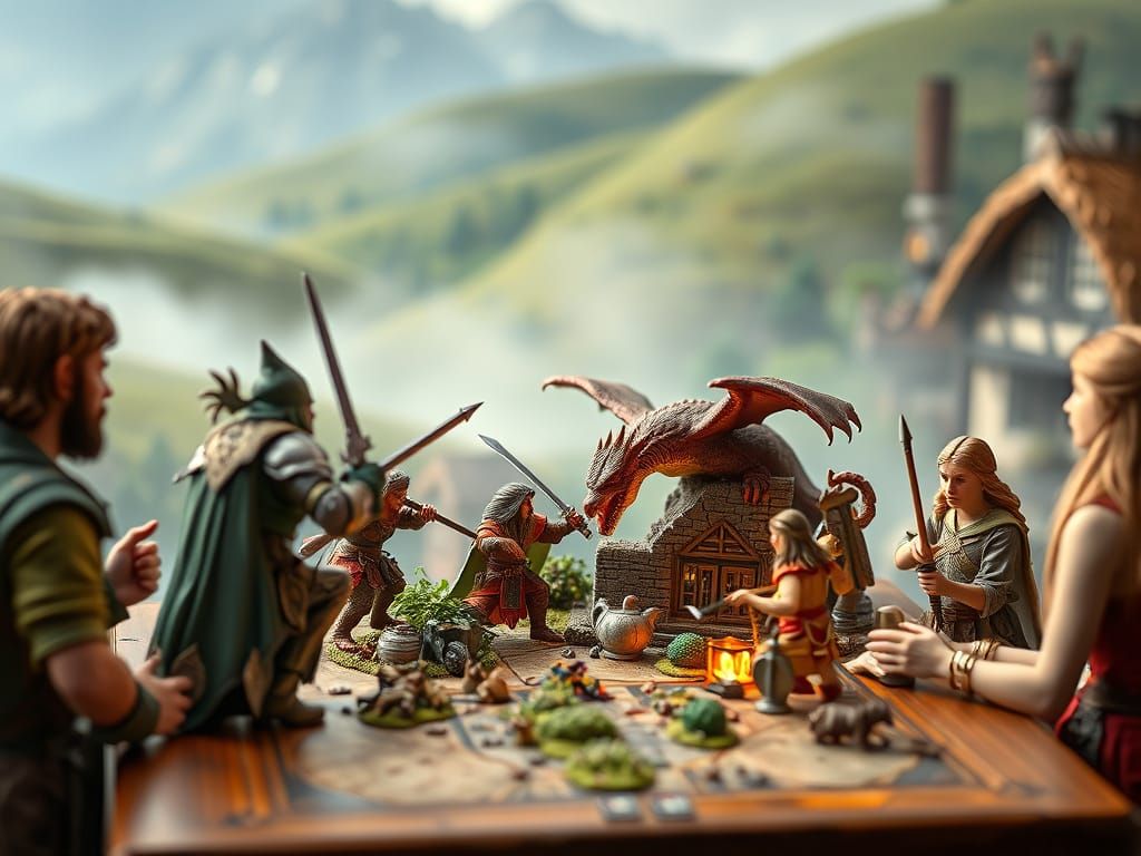 Faerun Miniature Diorama Scene with Dragon Battle
