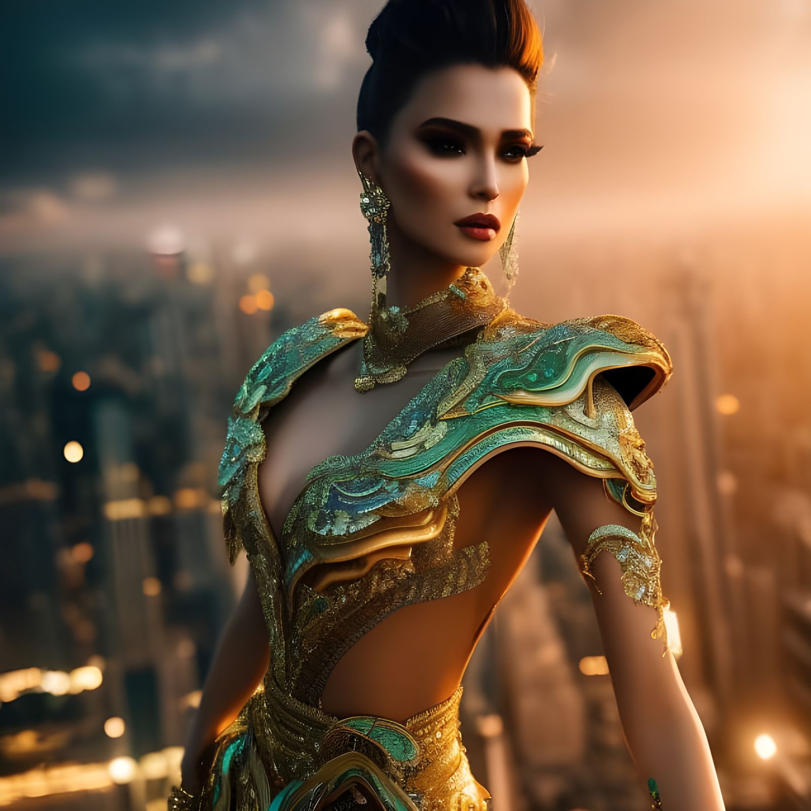 Futuristic Model in Iridescent Gown