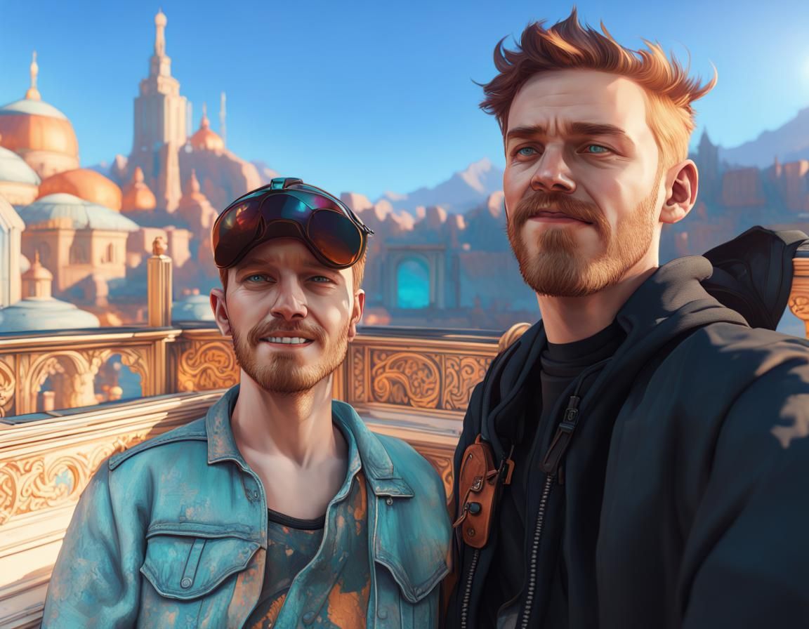 Hyperdetailed Men in Orange and Teal Lighting