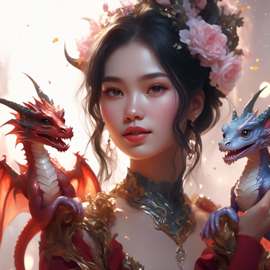 Woman and Dragon Portrait in WLOP Style