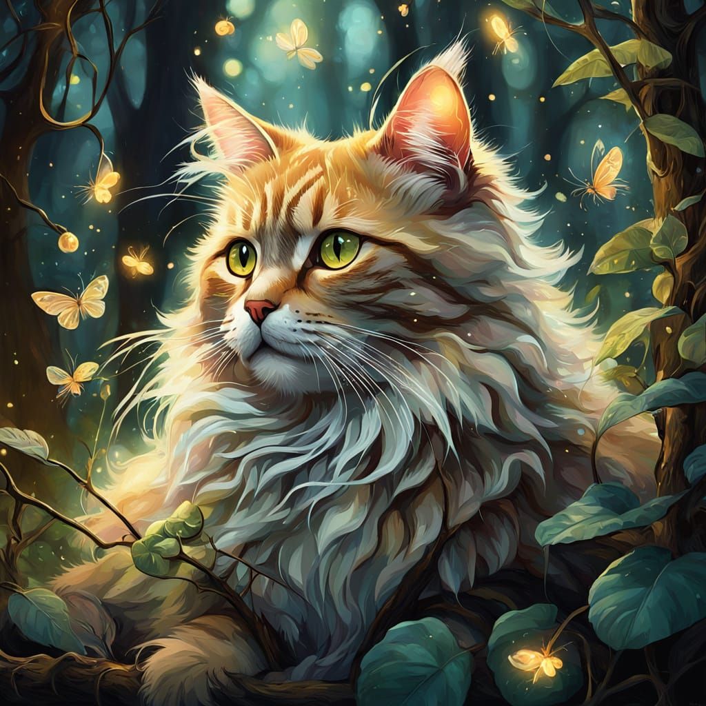 Whimsical Cat Portrait in Tsao Shin Style