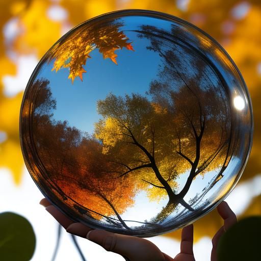 Conceptual Glass Sphere: Woman Falling in Autumn
