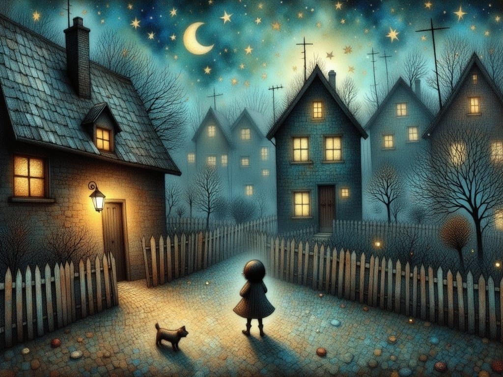 Dreamlike Scene of Home Amidst a Turbulent Stormy Night in W...