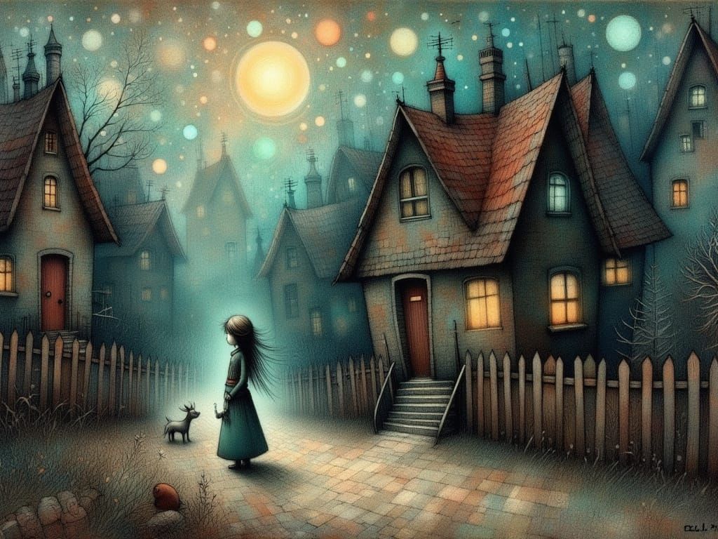 A Haunting Stormy Scene in Whimsical Storybook Style