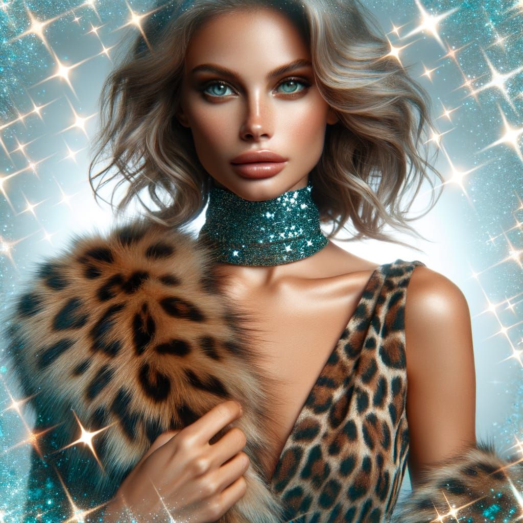 Woman in Leopard Print Dress with Starry Accents