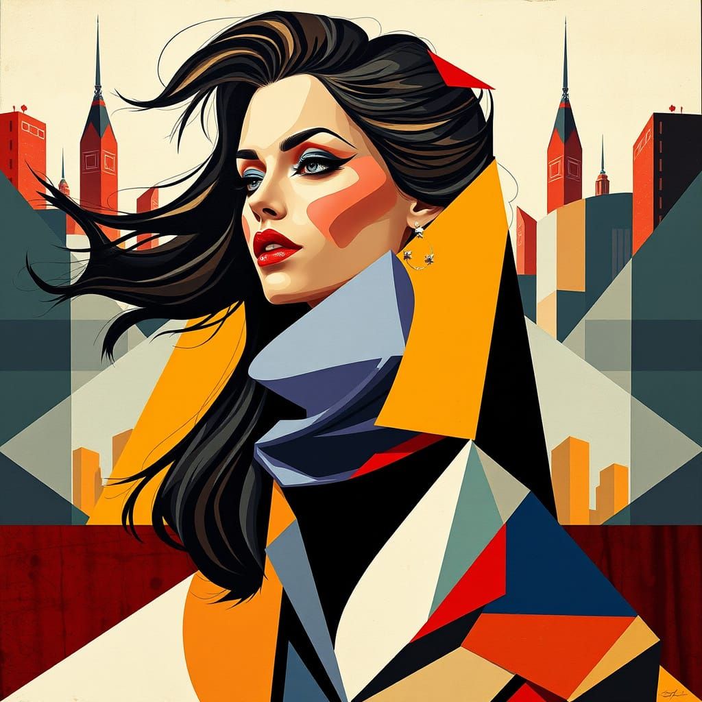 Dynamic Cubist Portrait in Vibrant Geometric Shapes