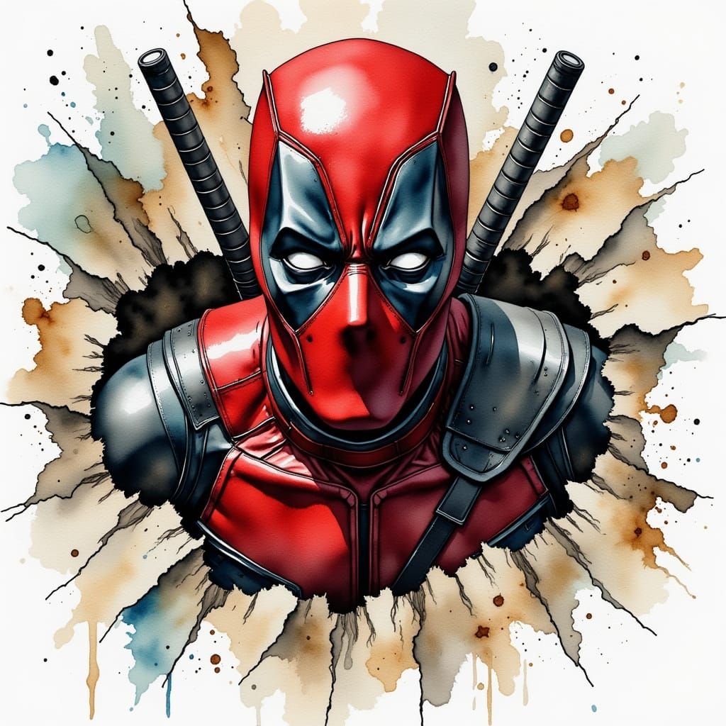 Deadpool Erupts from Comic Book Page in Vibrant Red Suit