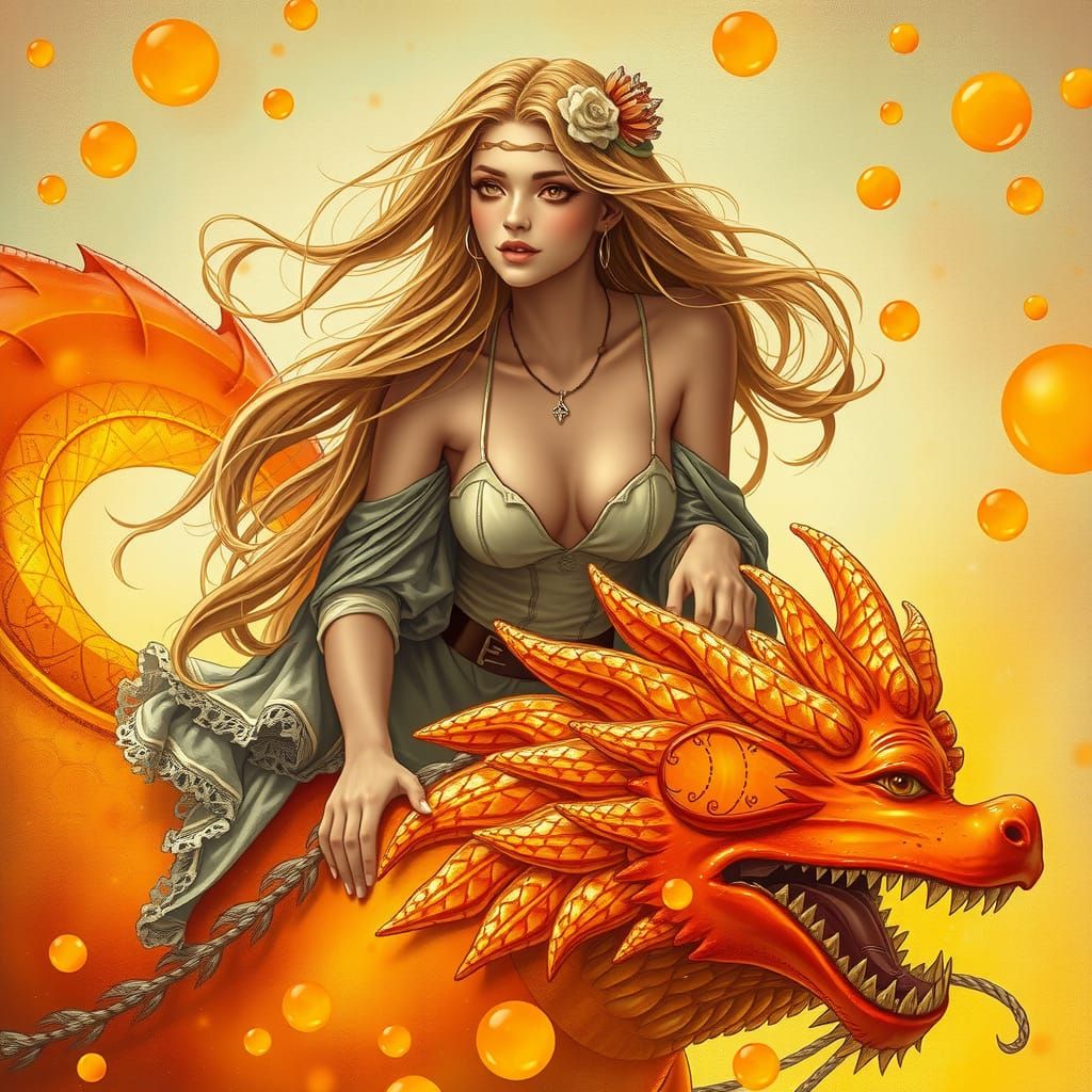 Woman on Gummy Dragon in Dreamlike Soda Sea