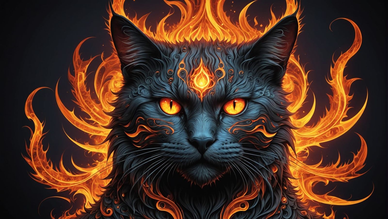 Demonic Cat with Fire Eyes in Abstract Fractal Art