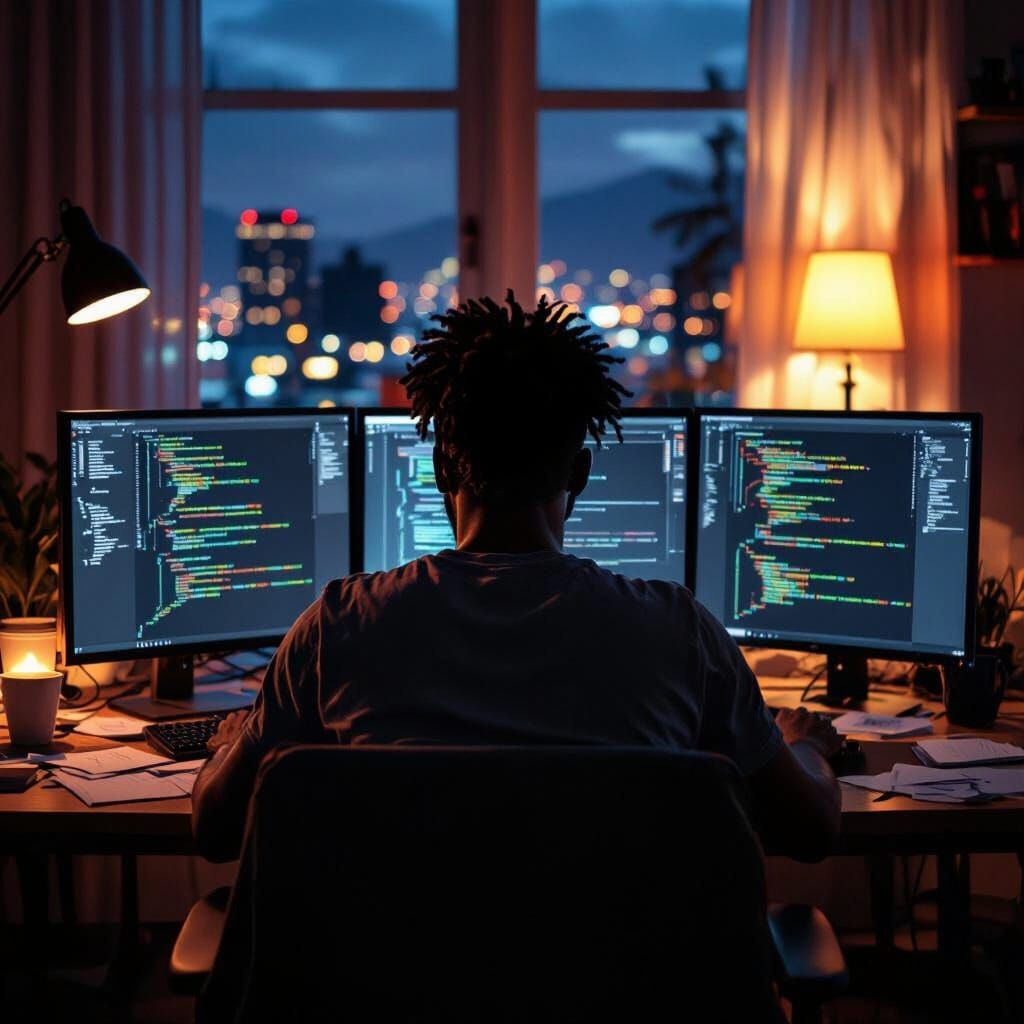 Developer at Night in Nairobi: Cinematic Digital Art