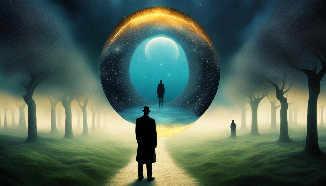 Surreal Multiverse Portals Dreamscape, Magritte Style