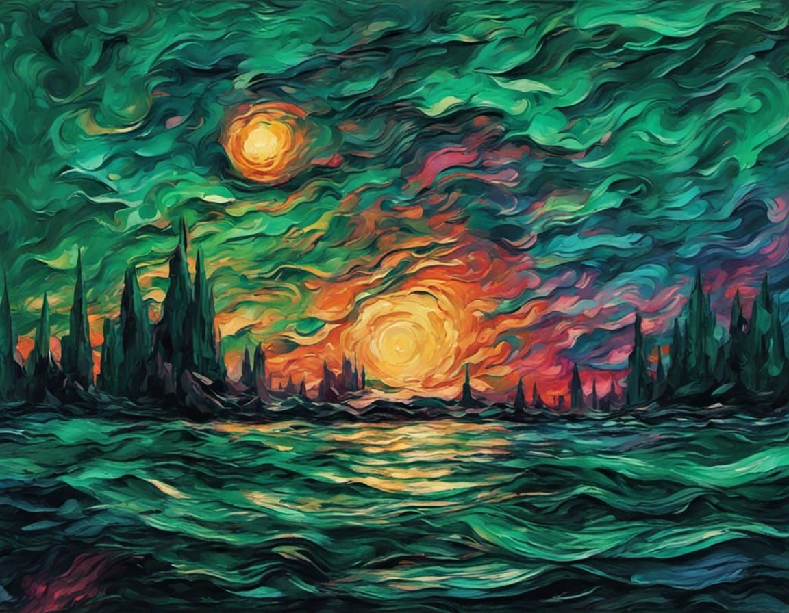 Emerald Gem in Vintage Neo-Impressionist Style