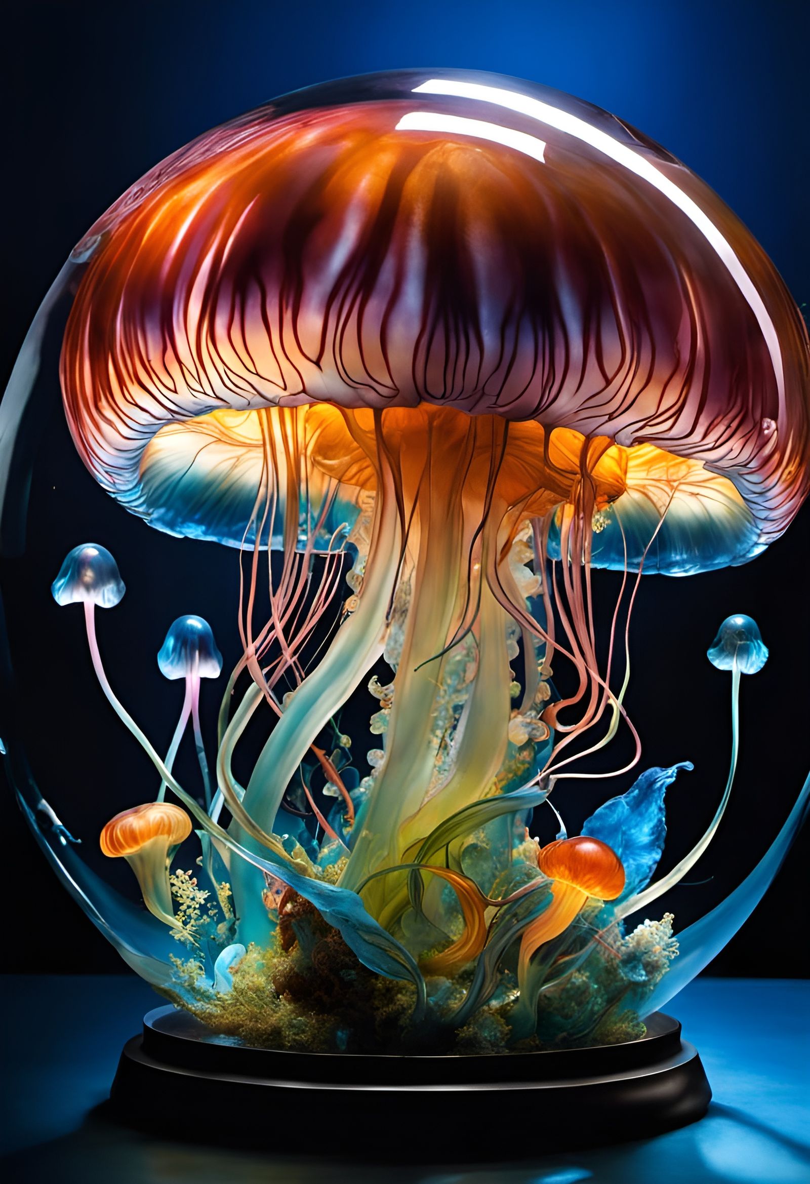 Bioluminescent Jellyfish: Intricate Blown Glass Fantasy Art