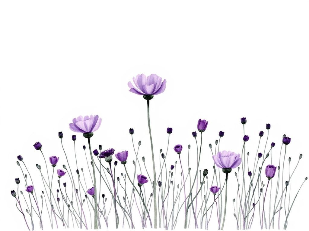 Minimalist Purple Flower Field in Watercolor Style