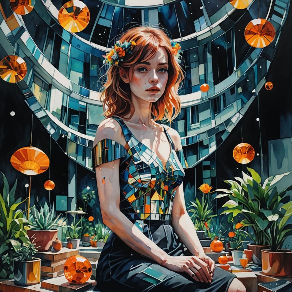 Glitchcore Library woman