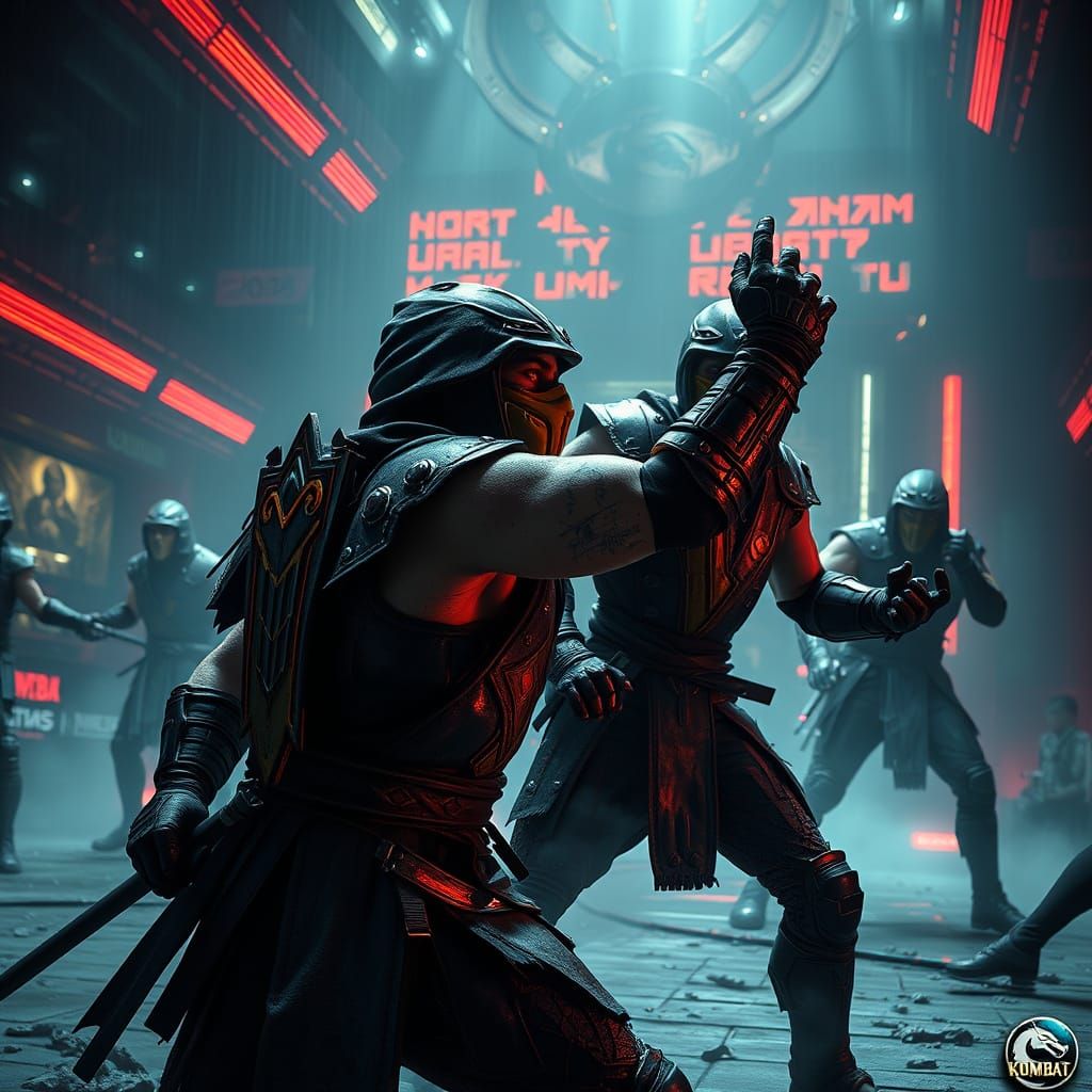 Cyberpunk Warriors Clash in Dystopian Mortal Kombat Arena