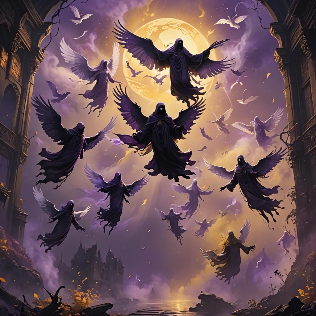 Ethereal Ghosts Ascend in Dreamlike Art Nouveau Scene