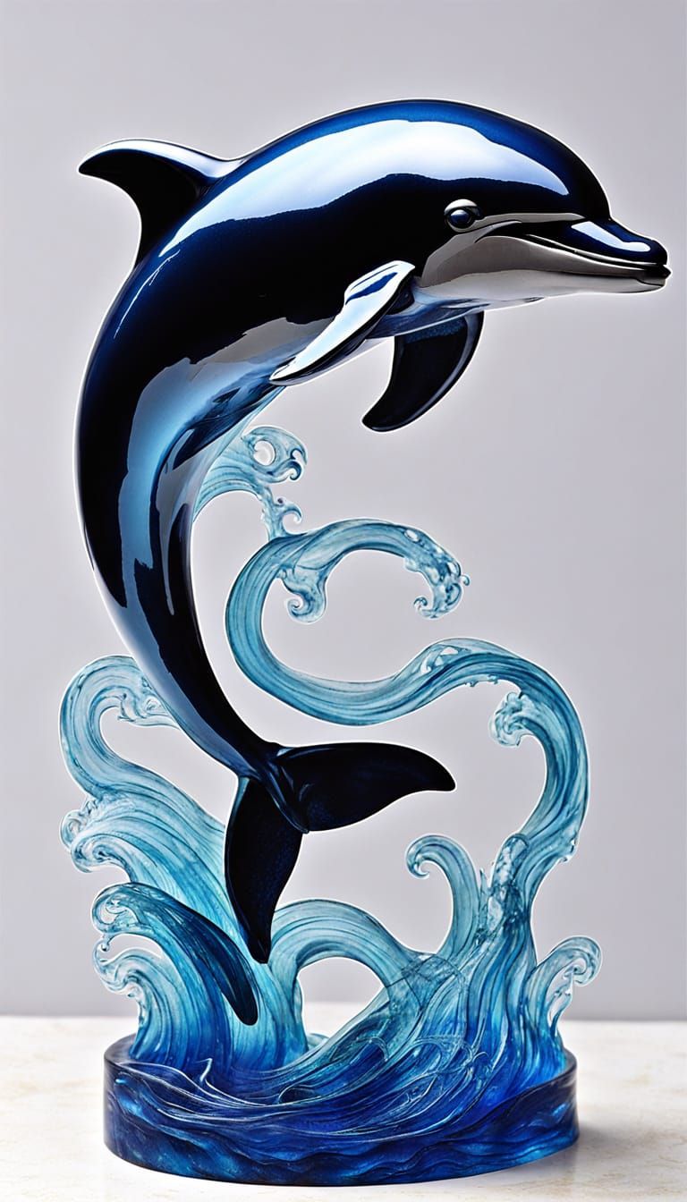 Resin Cast Dolphin Figurine, Waves (xtough's resin cast 56th...