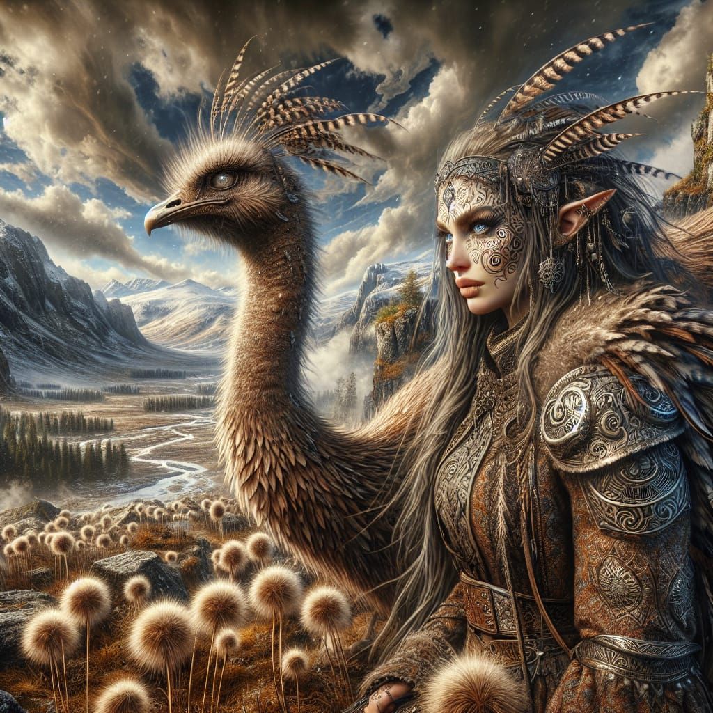 The elven vagabond with her ostrich
