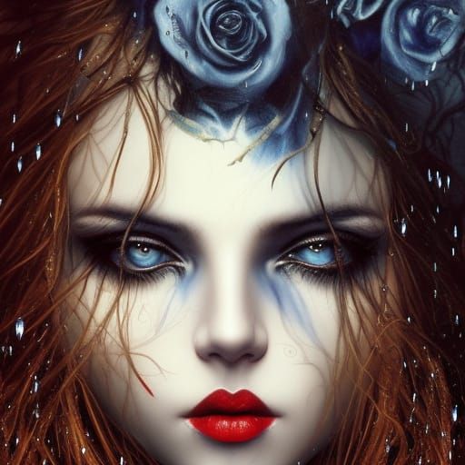 Gothic Fantasy Woman in Golden Rain: Digital Art