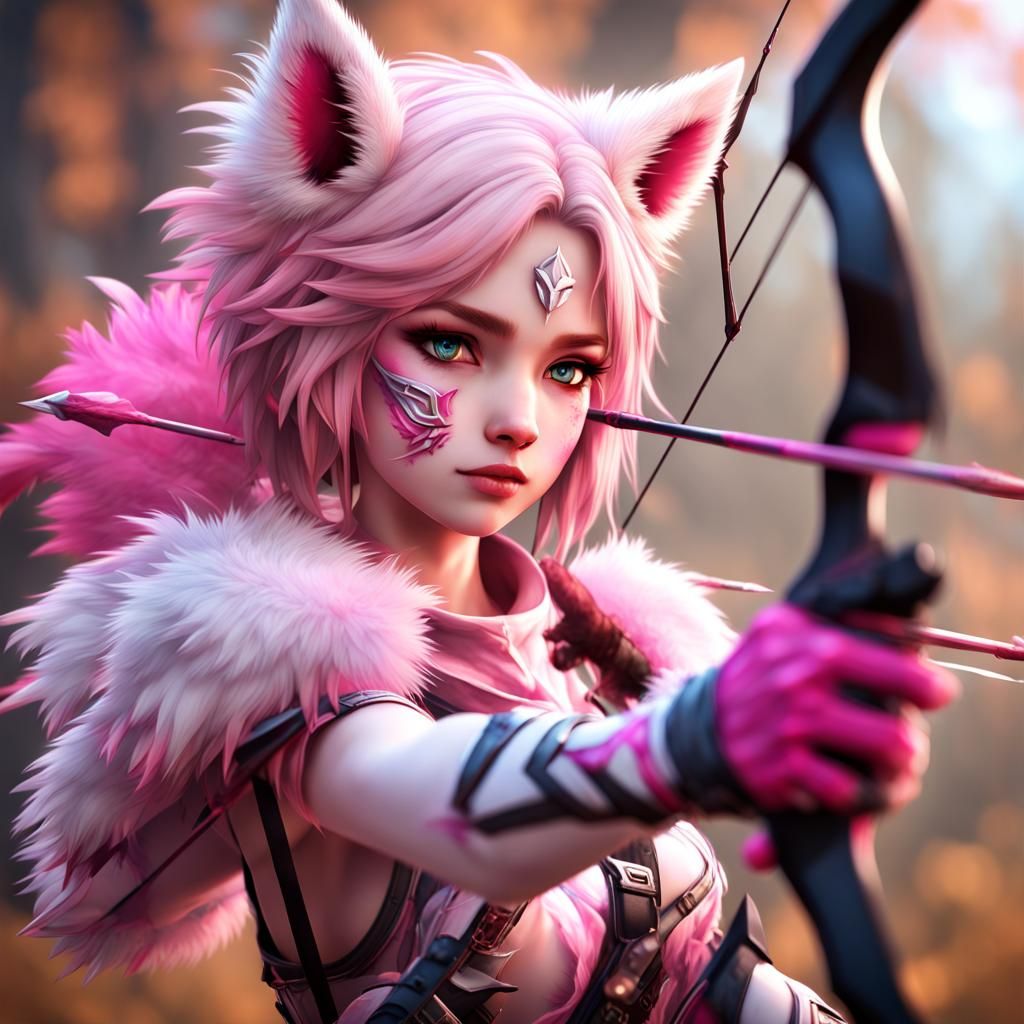 Anime Hunter Girl with Bow and Arrow