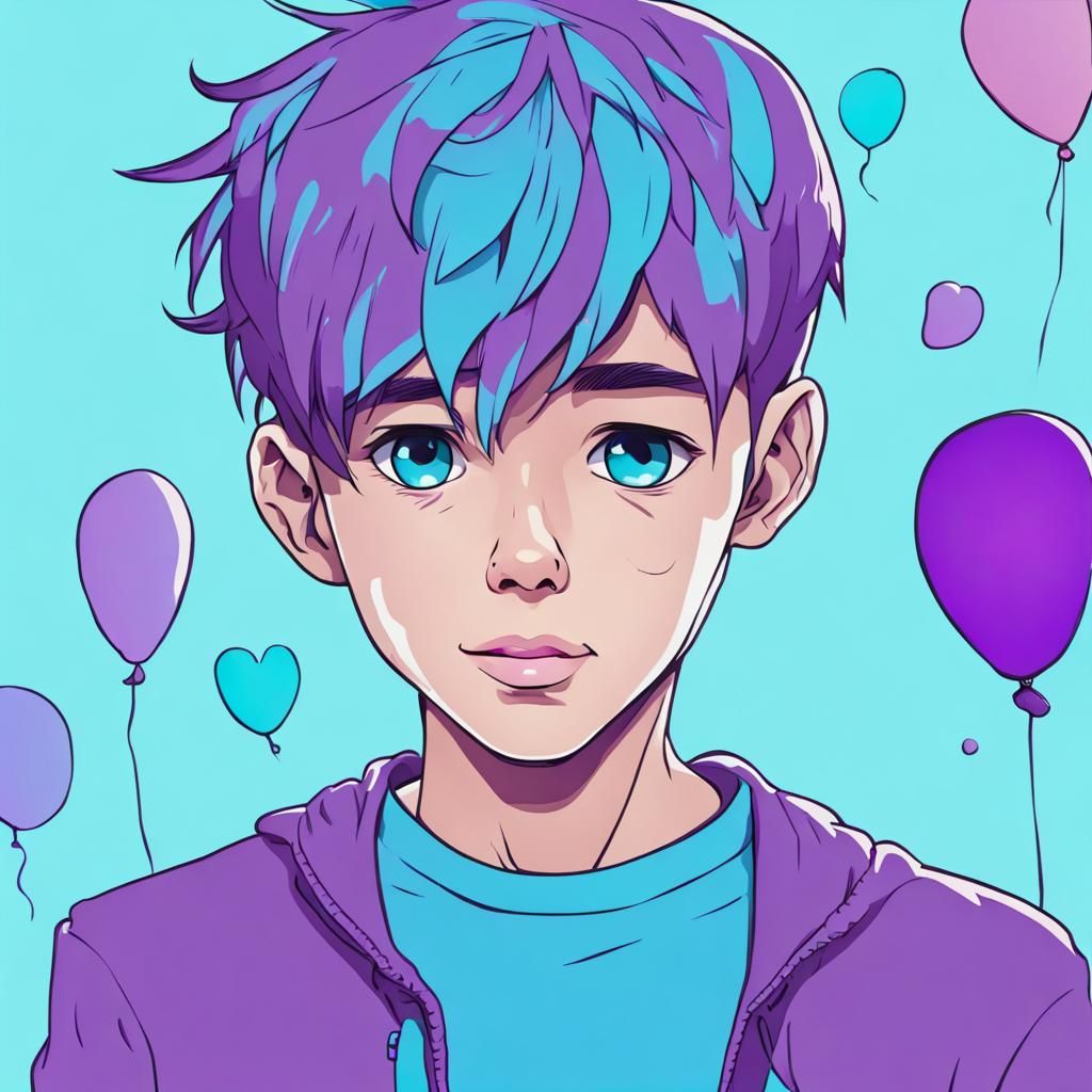 Boy Portrait with Cyan, Blue, and Purple Colors