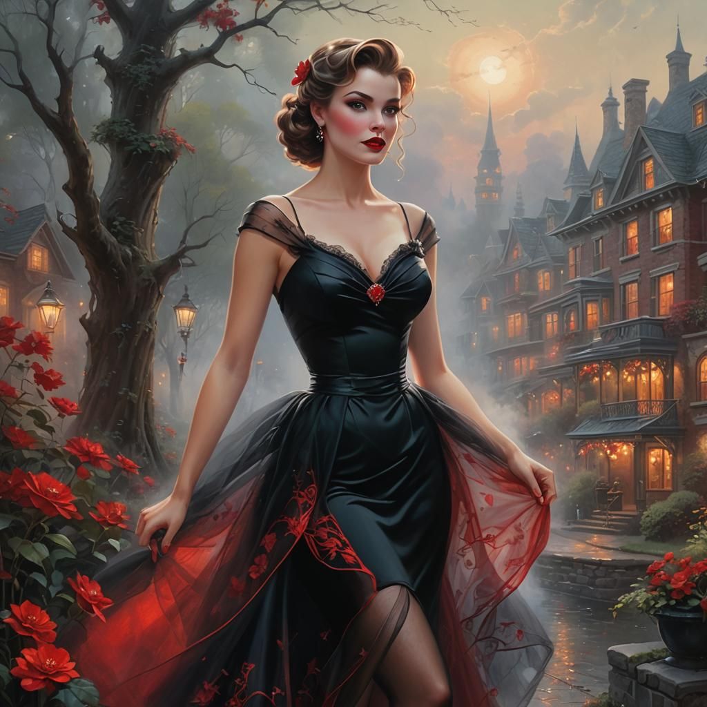 Elegant Pin-Up Girl in Ethereal Fantasy Style