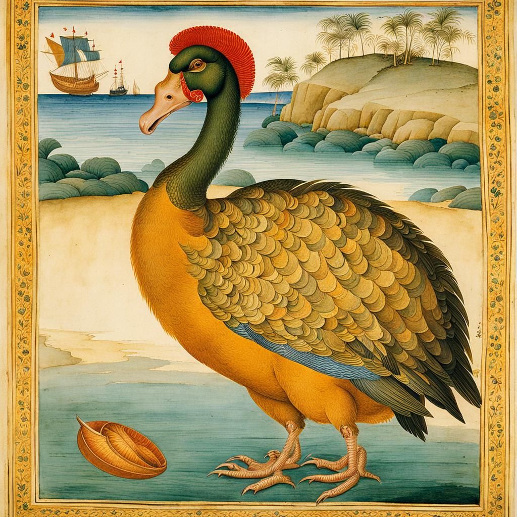 Dodo Bird on the Beach: Mughal-Style Painting