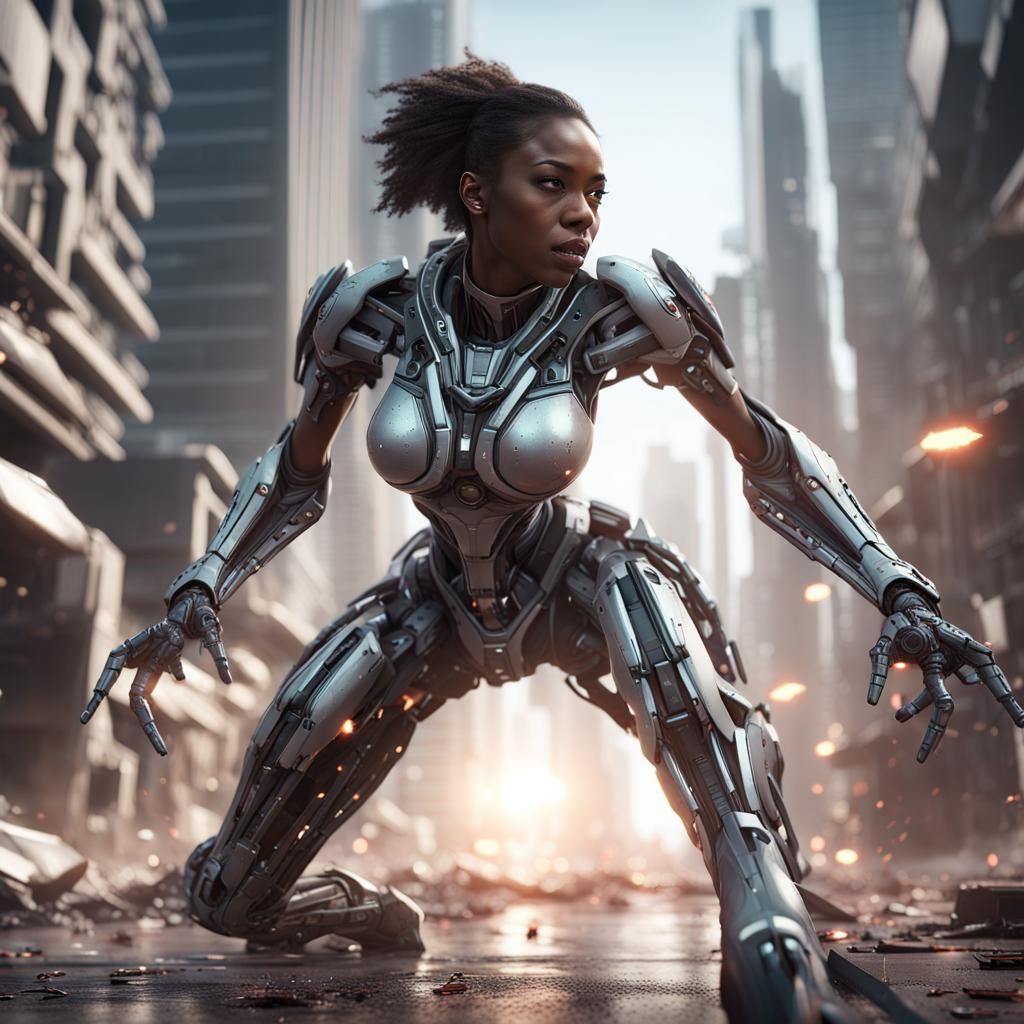 Epic African-American Cyborg Superhero Battles Aliens
