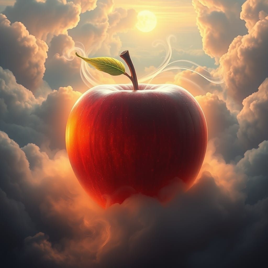Glowing Apple in Ethereal Cloudscape: Matte Painting