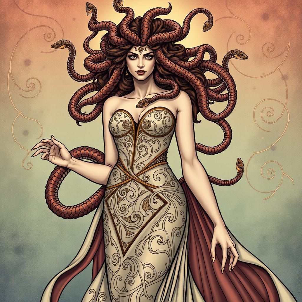 Serpentine Goddess in Art Nouveau Elegance